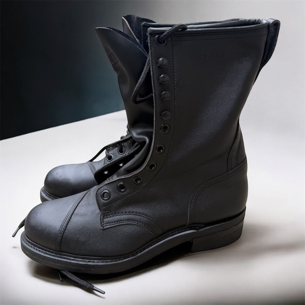 NEW VTG Men's 10 R M Biltrite Army ANSI Black Leather Combat Boots Steel Toe